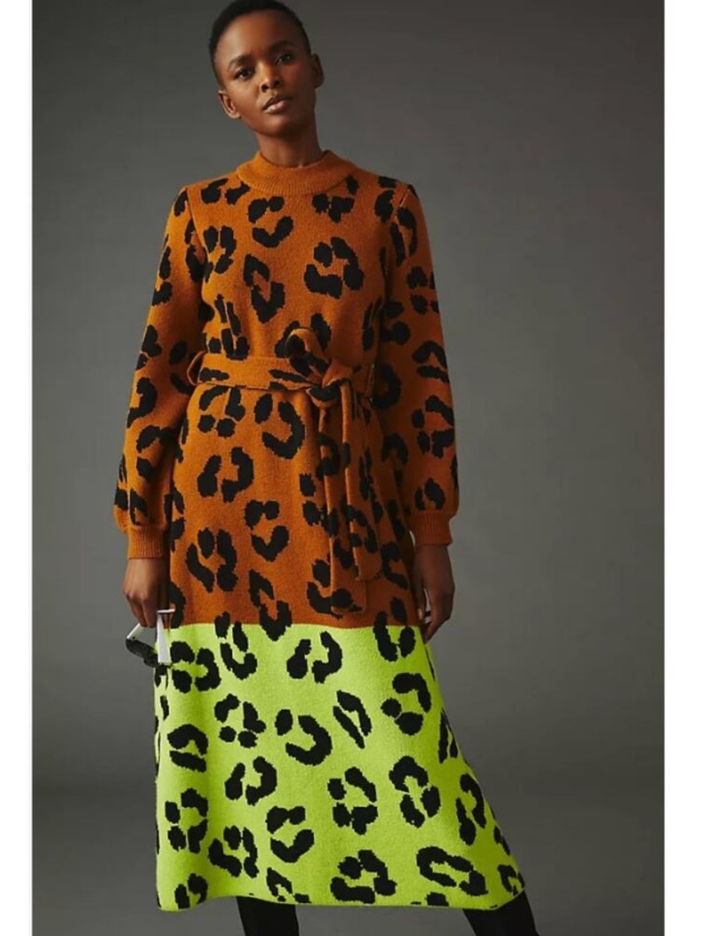 FARM Leopard Colorblock Sweater Dress